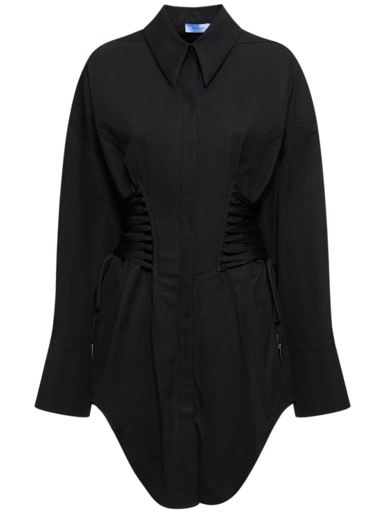 MUGLER: Vestido mini de popelina de algodón - Negro - women_0 | Luisa Via Roma