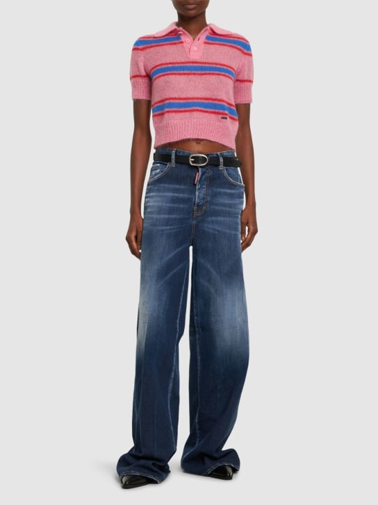 Dsquared2: Striped mohair blend knit polo - Pink/Blue/Red - women_1 | Luisa Via Roma