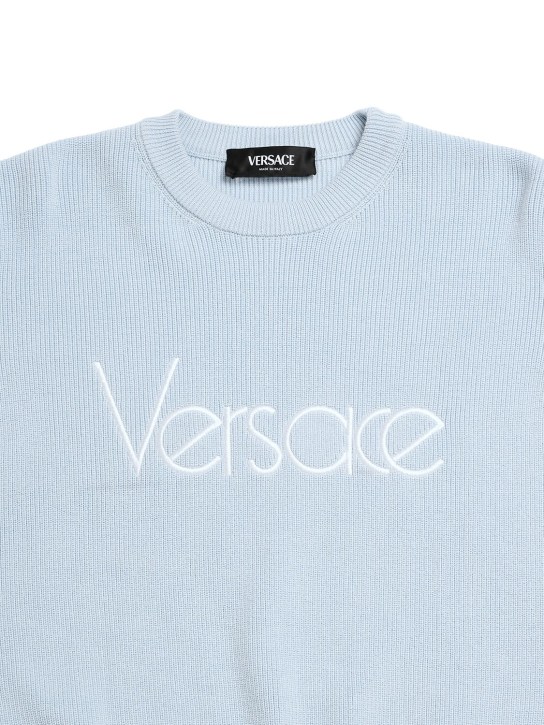 Versace: Sweat-shirt en coton brodé - Bleu - kids-girls_1 | Luisa Via Roma