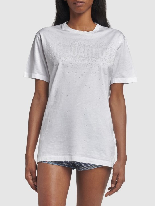 Dsquared2: T-Shirt aus Baumwolle mit Logo - Weiß - women_1 | Luisa Via Roma