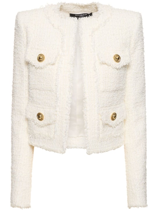 Balmain: Tweed jacket - White - women_0 | Luisa Via Roma