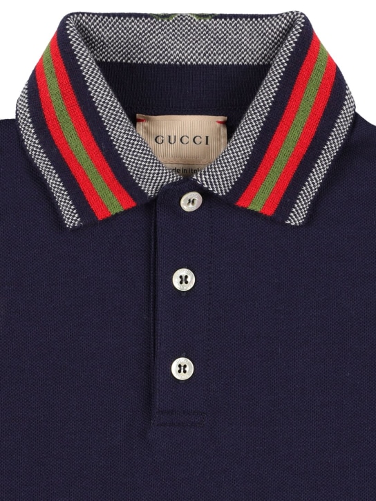 Gucci: Cotton piquet polo shirt - Navy/Multi - kids-boys_1 | Luisa Via Roma