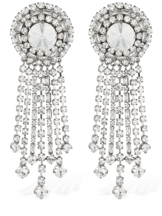 Alessandra Rich: Fringes crystal pendant earrings - Silver - women_0 | Luisa Via Roma