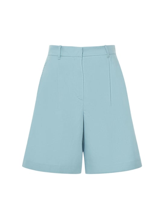 Weekend Max Mara: Shorts de lona de lino y algodón - Azul Claro - women_0 | Luisa Via Roma