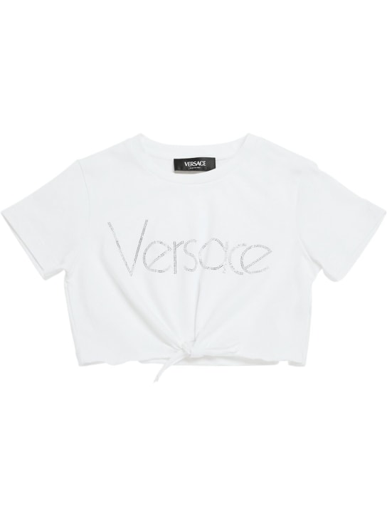 Versace: Cotton jersey cropped t-shirt - Beyaz - kids-girls_0 | Luisa Via Roma