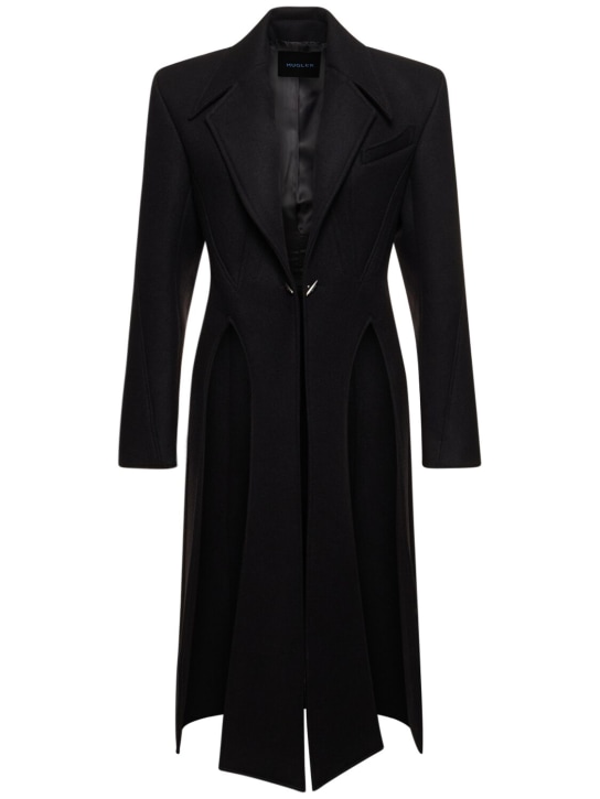 MUGLER: 羊毛混纺斜纹中长大衣 - 黑色 - women_0 | Luisa Via Roma