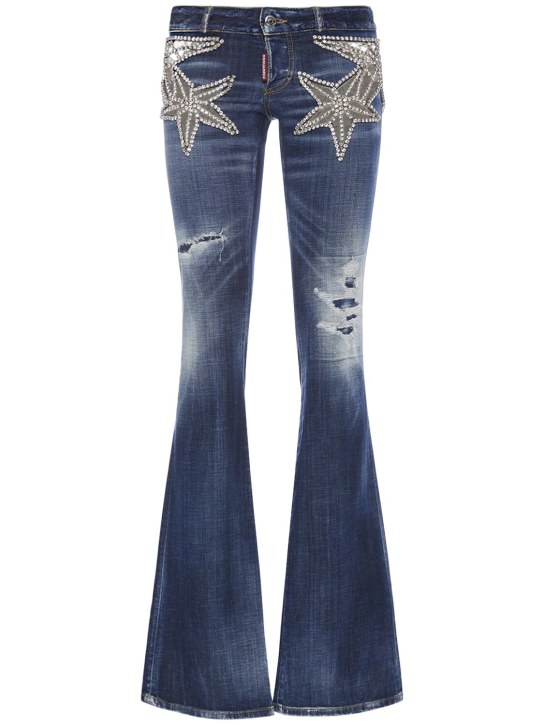 Dsquared2: Embroidered stars low rise flared jeans - Blue - women_0 | Luisa Via Roma