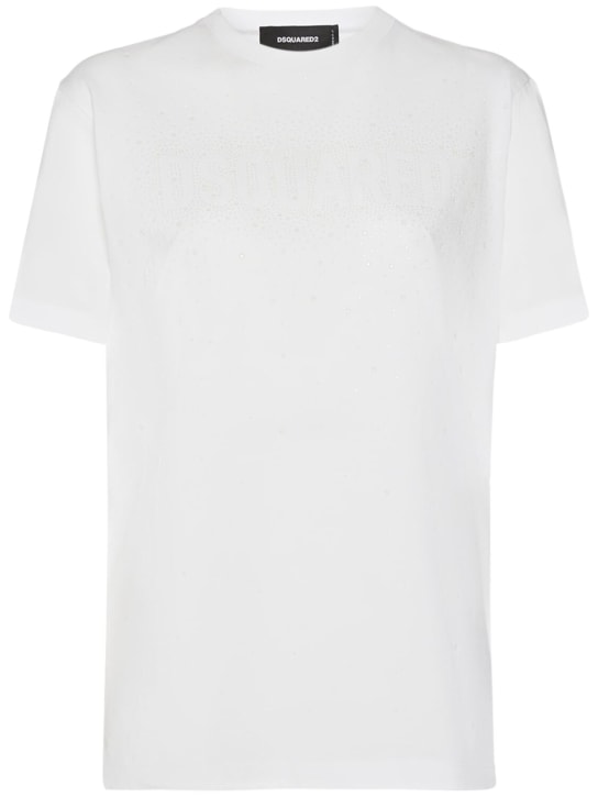 Dsquared2: Logo crewneck t-shirt - Beyaz - women_0 | Luisa Via Roma