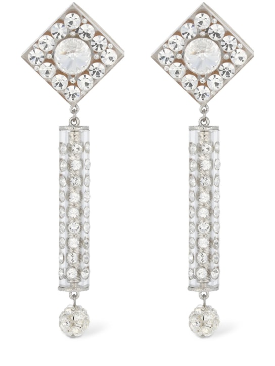 Alessandra Rich: Crystal earrings w/ pendant - Crystal/Clear - women_0 | Luisa Via Roma