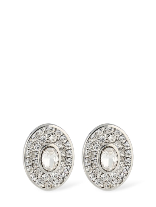Alessandra Rich: Small oval crystal earrings - Silver - women_0 | Luisa Via Roma