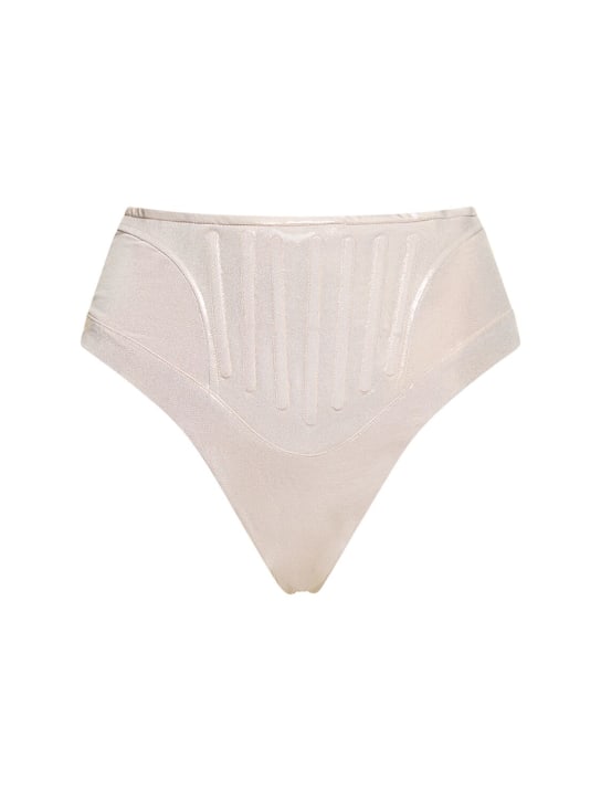 MUGLER: Lamé jersey high rise bikini bottoms - Light Beige - women_0 | Luisa Via Roma