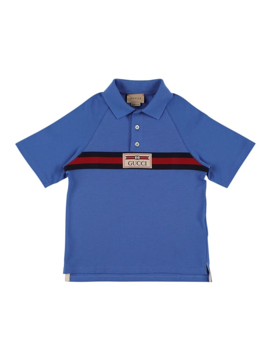Gucci: Cotton piquet polo shirt - Blue/Multi - kids-boys_0 | Luisa Via Roma