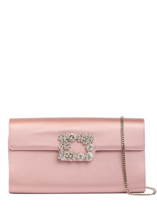 Roger Vivier: Crystal flower satin envelope clutch - Pink - women_0 | Luisa Via Roma