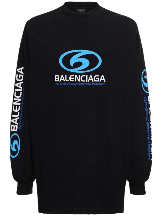 Balenciaga: Surfer cracked vintage cotton t-shirt - Black/Blue - men_0 | Luisa Via Roma