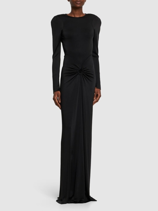 Victoria Beckham: Circle detail open back viscose gown - Siyah - women_1 | Luisa Via Roma