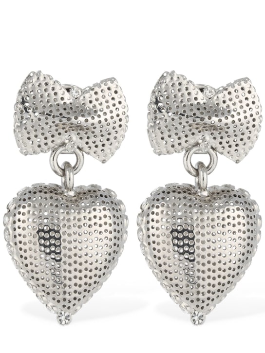 Alessandra Rich: Bow Heart pendant earrings - Silver - women_0 | Luisa Via Roma