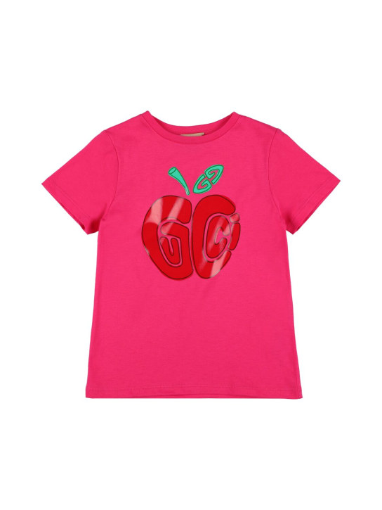Gucci: T-shirt en jersey de coton - Fuchsia/Rouge - kids-girls_0 | Luisa Via Roma