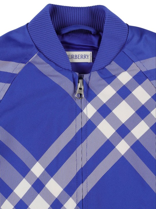 Burberry: Veste zippée en nylon à carreaux - Bleu - kids-boys_1 | Luisa Via Roma