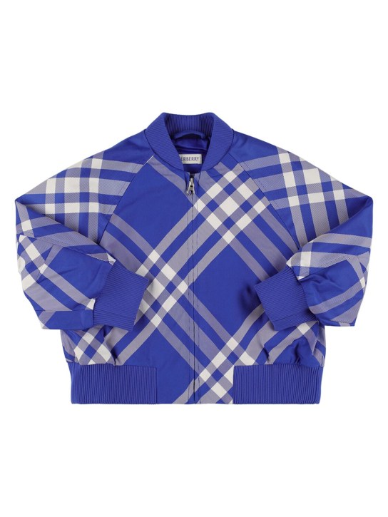 Burberry: Veste zippée en nylon à carreaux - Bleu - kids-boys_0 | Luisa Via Roma