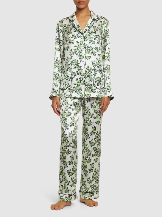 Emilia Wickstead: Chemise de pyjama en satin de soie imprimée Trina - Blanc/Vert - women_1 | Luisa Via Roma