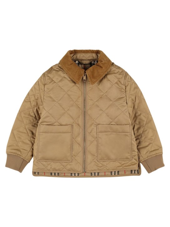 Burberry: Nylon puffer jacket w/Check insert - Beige - kids-girls_0 | Luisa Via Roma