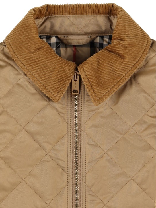 Burberry: Nylon puffer jacket w/Check insert - Beige - kids-girls_1 | Luisa Via Roma
