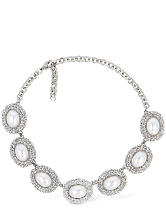 Alessandra Rich: Oval faux pearl & crystal necklace - Crystal/White - women_0 | Luisa Via Roma