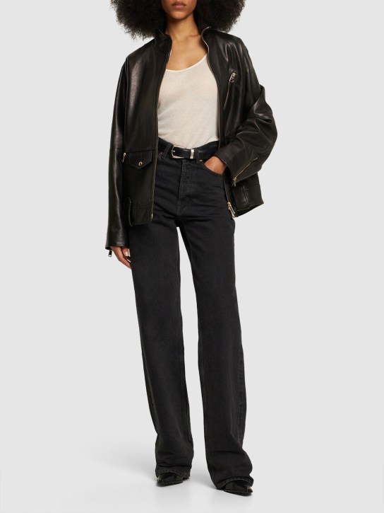 Khaite: Shallin leather zip jacket - Black - women_1 | Luisa Via Roma