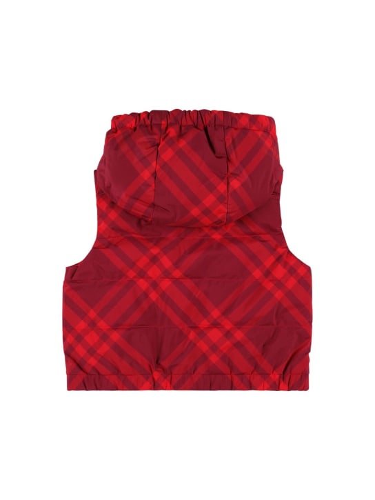 Burberry: Piumino smanicato in nylon check - Rosso - kids-girls_2 | Luisa Via Roma