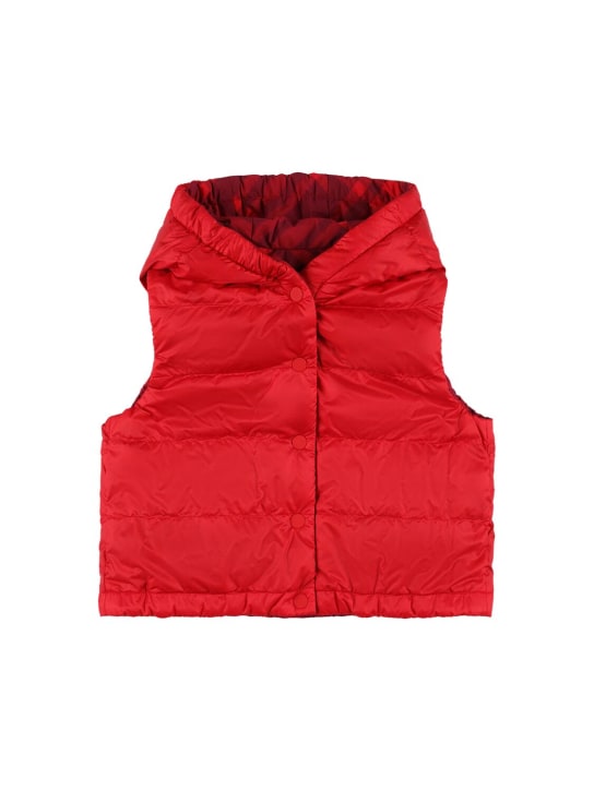 Burberry: Piumino smanicato in nylon check - Rosso - kids-girls_3 | Luisa Via Roma