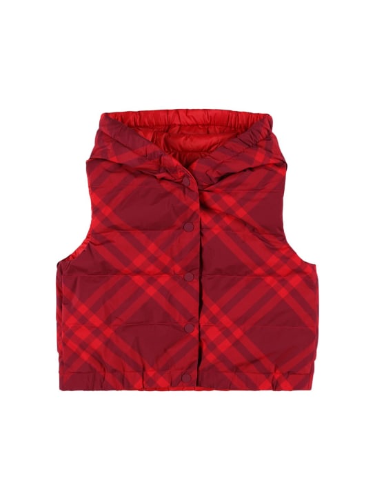 Burberry: Check print nylon puffer vest - Red - kids-girls_0 | Luisa Via Roma