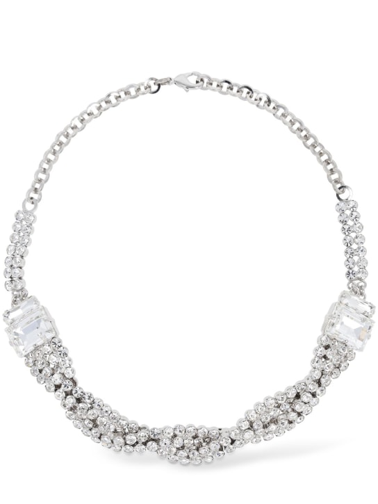 Alessandra Rich: Crystal braid collar necklace - Gümüş - women_0 | Luisa Via Roma