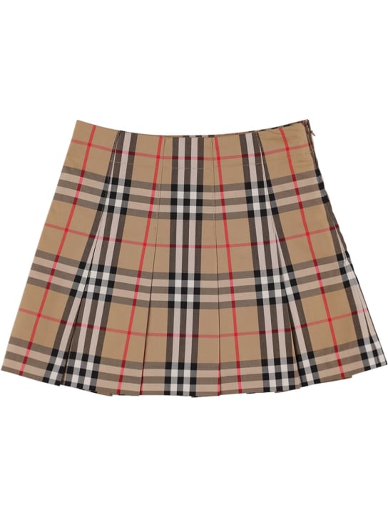 Burberry: Check print pleated cotton skirt - Beige - kids-girls_0 | Luisa Via Roma
