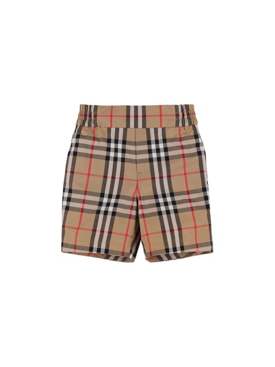 Burberry: Check print cotton shorts - Beige/Multi - kids-boys_0 | Luisa Via Roma