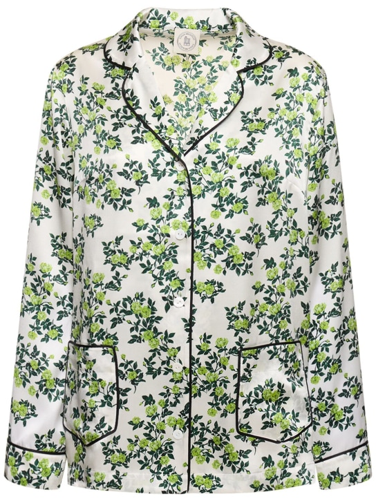 Emilia Wickstead: Camisa de pijama de satén de seda - Blanco/Verde - women_0 | Luisa Via Roma