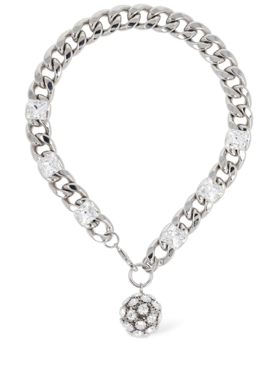 Alessandra Rich: Chain crystal pendant necklace - Silver - women_0 | Luisa Via Roma