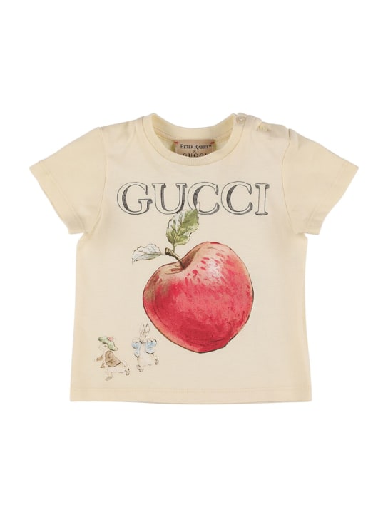 Gucci: T-shirt Peter Rabbit x Gucci in cotone - Sunkissed/Red - kids-girls_0 | Luisa Via Roma