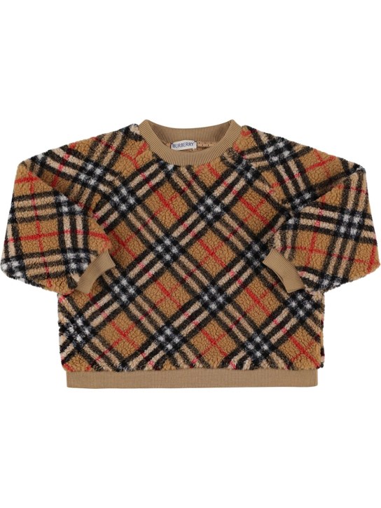 Burberry: Check print acrylic blend sweatshirt - Beige - kids-girls_0 | Luisa Via Roma