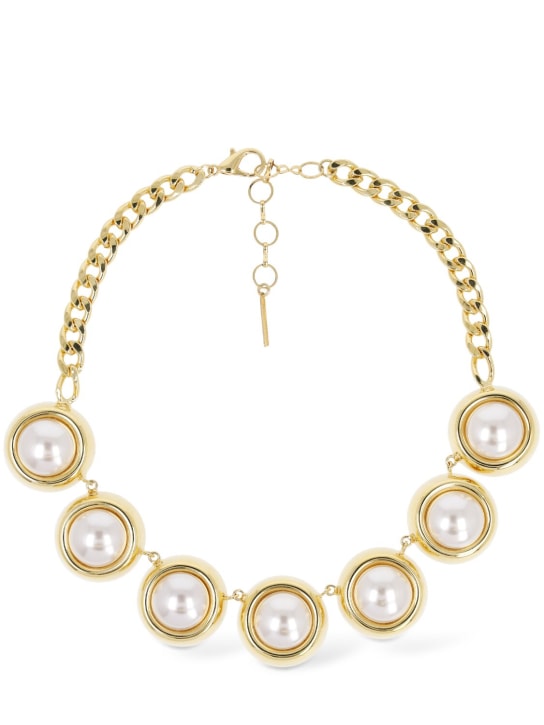 Alessandra Rich: 圆形珍珠项链 - 金色/白色 - women_0 | Luisa Via Roma