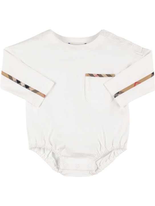 Burberry: Body en jersey de coton imprimé carreaux - Blanc - kids-girls_0 | Luisa Via Roma