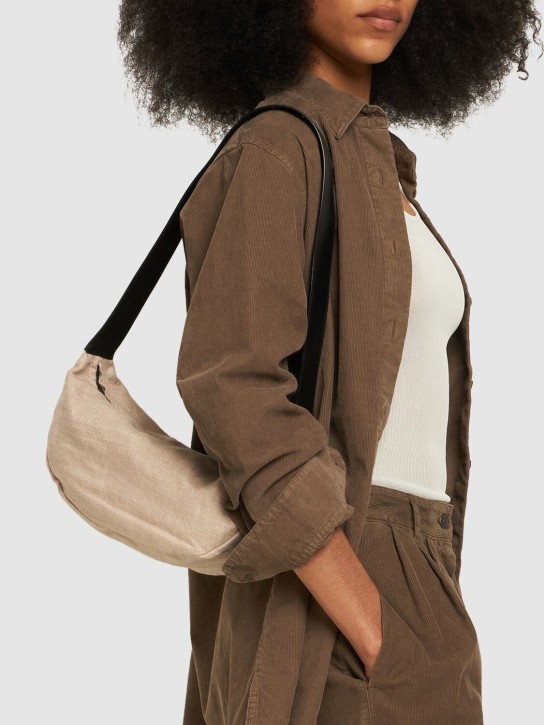 St. Agni: LVR Exclusive Small linen Crescent bag - Beige/Black - women_1 | Luisa Via Roma