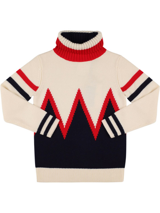Perfect Moment: Alpine merino wool knit sweater - White/Navy - kids-girls_0 | Luisa Via Roma