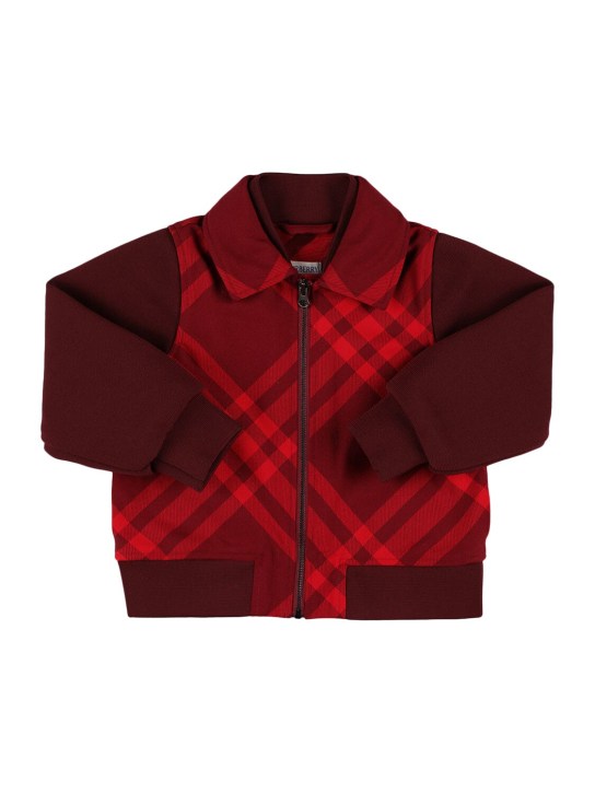 Burberry: Veste zippée en nylon à carreaux - Rouge - kids-boys_0 | Luisa Via Roma