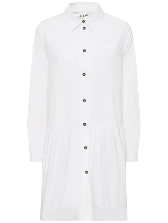 GANNI: Mini-robe chemise en popeline de coton - Blanc Vif - women_0 | Luisa Via Roma