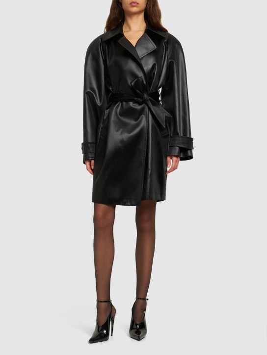 Saint Laurent: Trench-coat en coton mélangé avec ceinture - Noir - women_1 | Luisa Via Roma