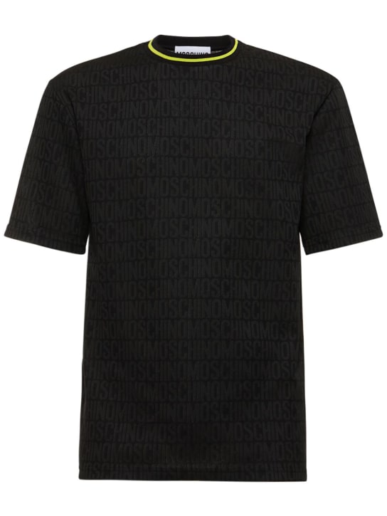 Moschino: Moschino logo cotton jacquard t-shirt - Siyah - men_0 | Luisa Via Roma