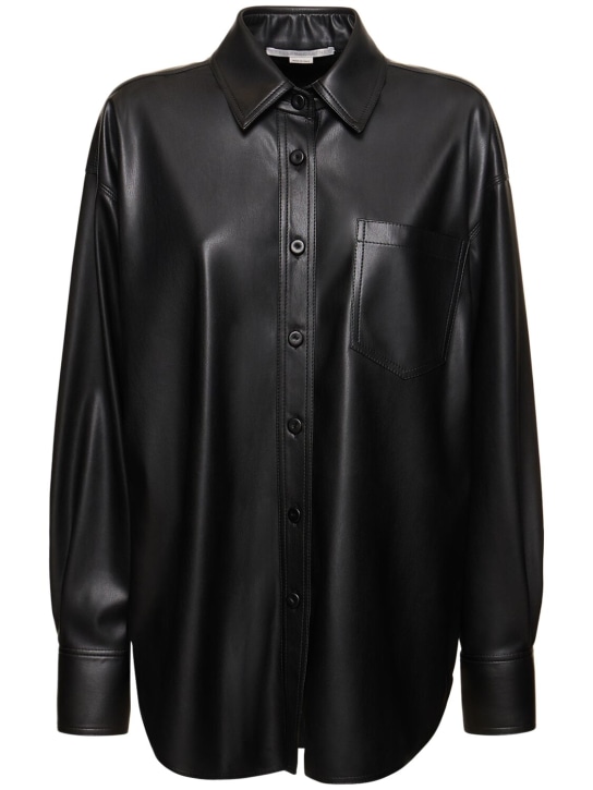Stella McCartney: Faux leather oversized shirt - Black - women_0 | Luisa Via Roma