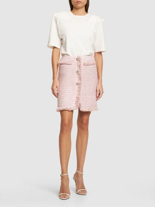 Giambattista Valli: Cotton bouclé blend mini skirt - Beyaz/Pembe - women_1 | Luisa Via Roma
