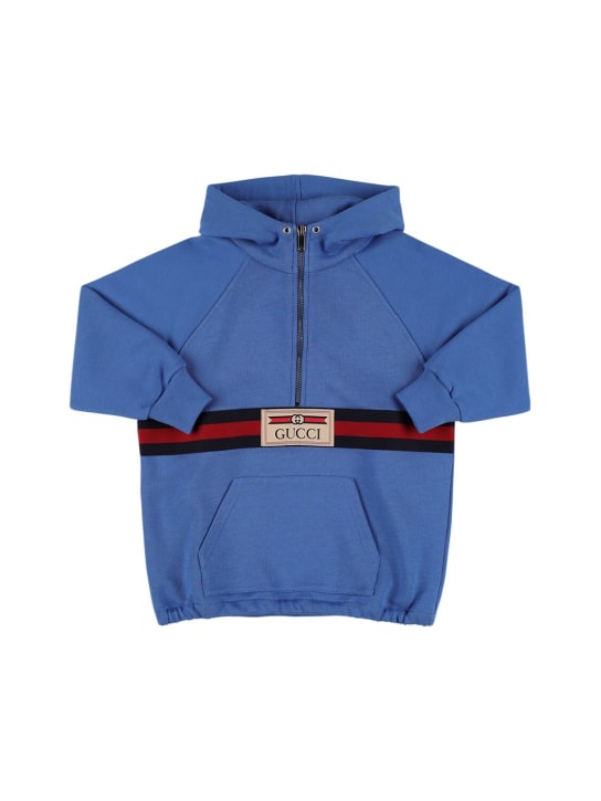 Gucci: Cotton sweatshirt hoodie w/ web - Blue/Multi - kids-girls_0 | Luisa Via Roma