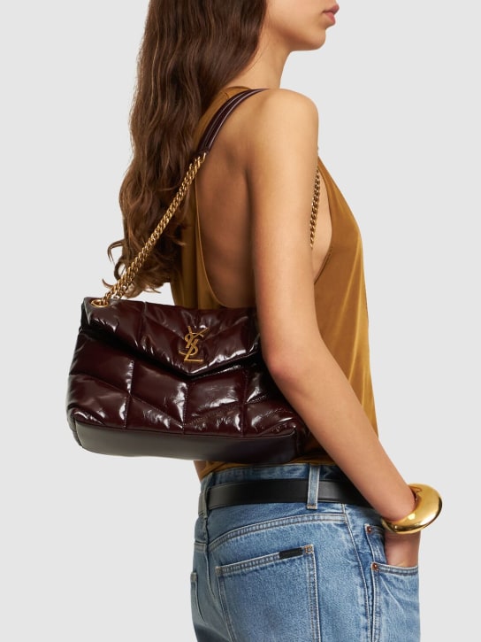 Saint Laurent: Small Puffer leather shoulder bag - Barolo Red - women_1 | Luisa Via Roma